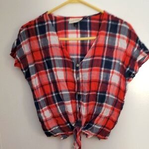 Universal Thread Red and Blue Plaid Button-Down Top